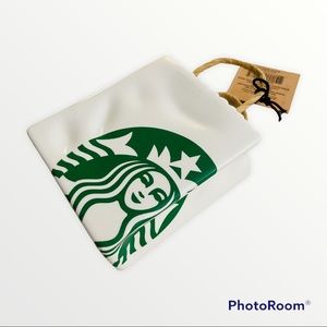 NWT STARBUCKS White and Green Ceramic Gift Card Holder, Unique Xmas Ornament